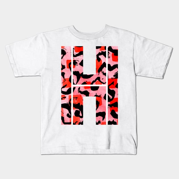 Abstract Letter H Watercolour Leopard Print Alphabet Red Kids T-Shirt by Squeeb Creative